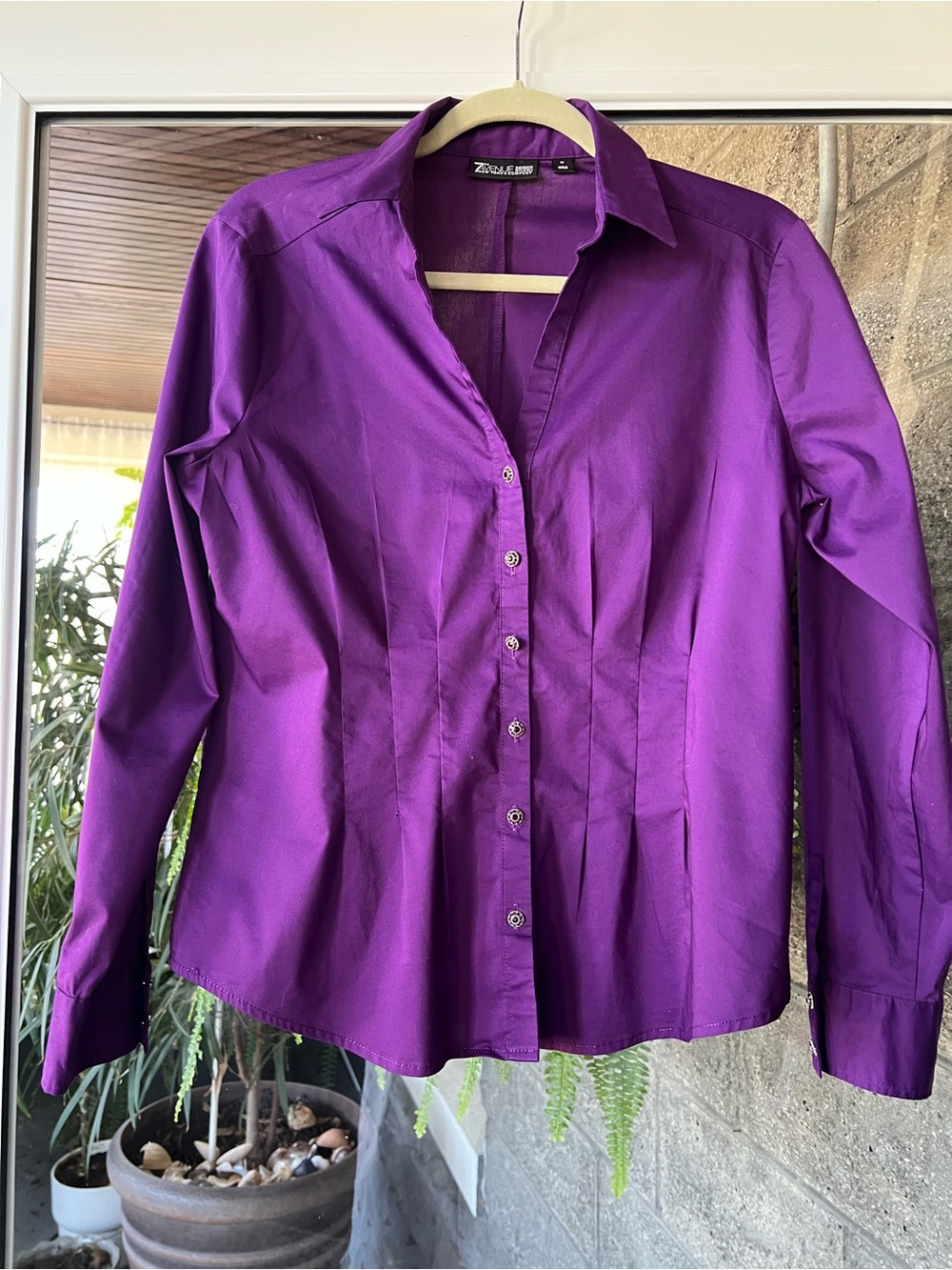 New York & Company Purple Button-Front Dress Shirt